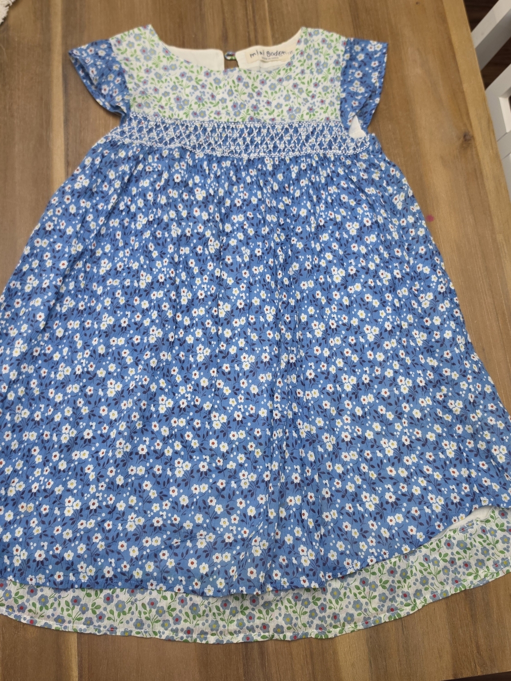 Mini Boden Blue Floral Smocked Cotton Dress
